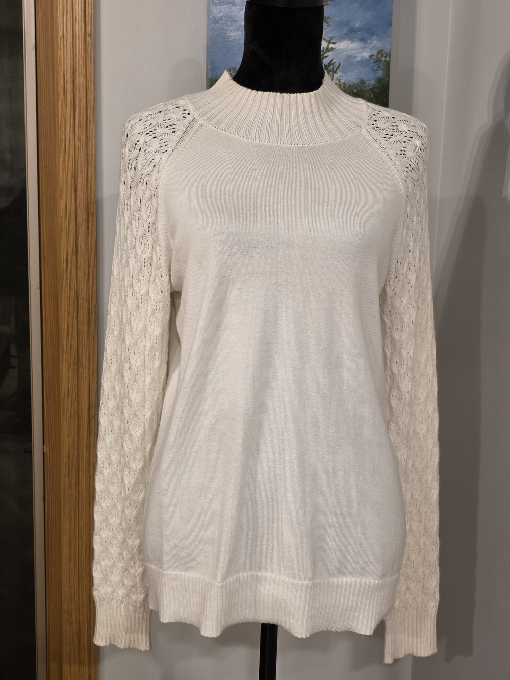 Tribale Fashion- Cable-Knit Mock Neck/Turtleneck/Cream Women's Size Medium